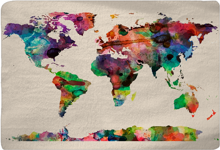 Watercolor World Map Area Rug Beige Background Decor - 'urban Watercolor World Map' Canvas Print By Michael (800x800)
