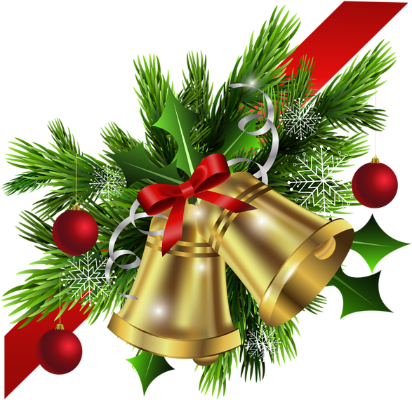 Christmas Red Bow And Bells Corner Transparent Png - Christmas Corner Png (600x583)