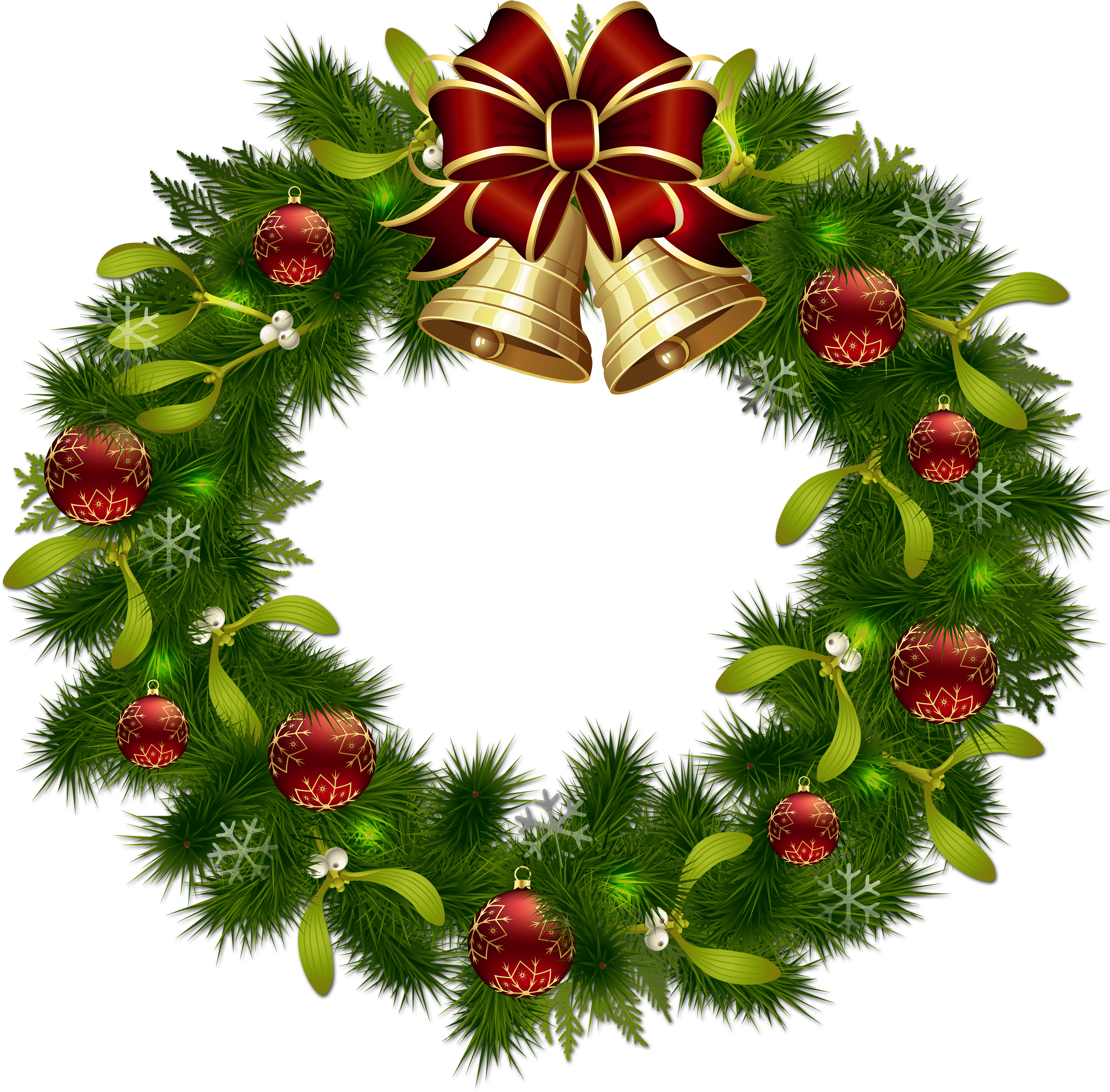 Transparent Christmas Pinecone Wreath With Gold Bells - Christmas Wreath Clip Art (4000x3943)