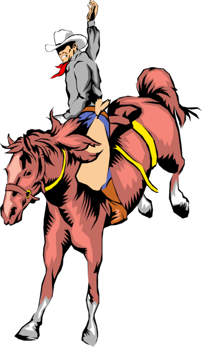 Vector Illustration Of Western Cowboy Rides Bucking - Cowboy (408x700)