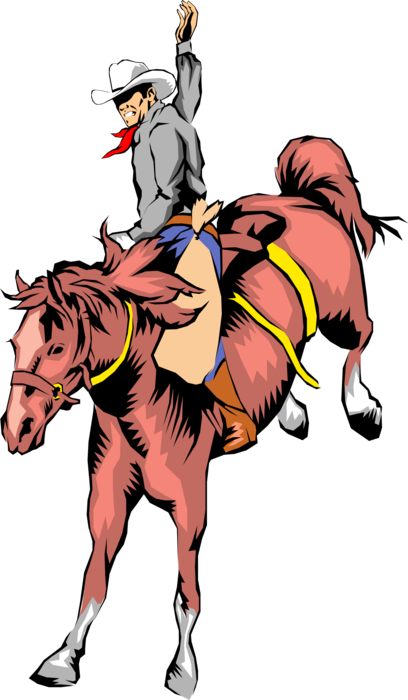 Vector Illustration Of Western Cowboy Rides Bucking - Cowboy (408x700)