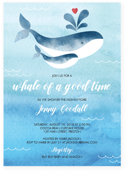 Whale Baby Shower Invitation Template - Gender Neutral Whale Baby Shower Invites (480x600)