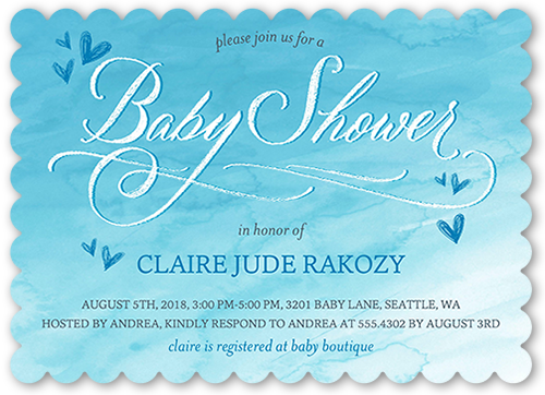 Arriving Watercolor Boy Baby Shower Invitation - Calligraphy (500x362)