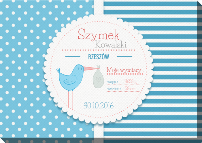 Metryczka Dziecięca Z Niebieskim Bocianem Blue Baby - Paper (700x700)