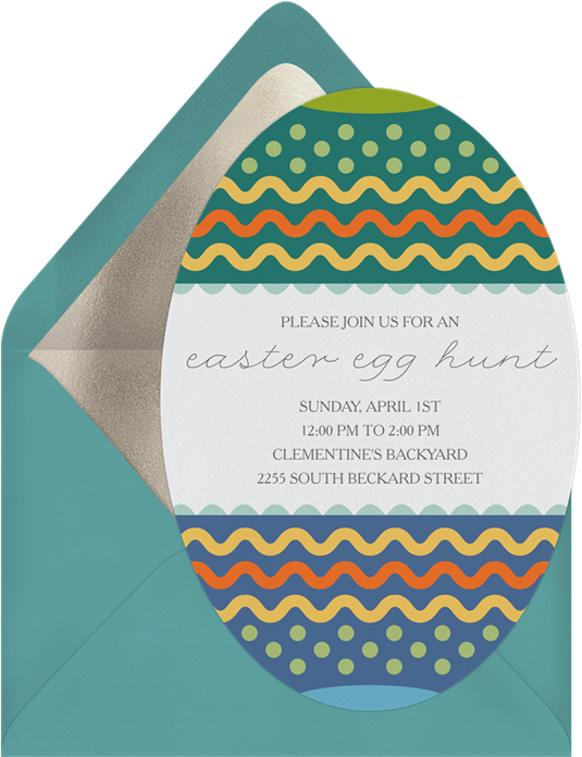 Painted Egg Invitation In Green - Beanie (550x701)