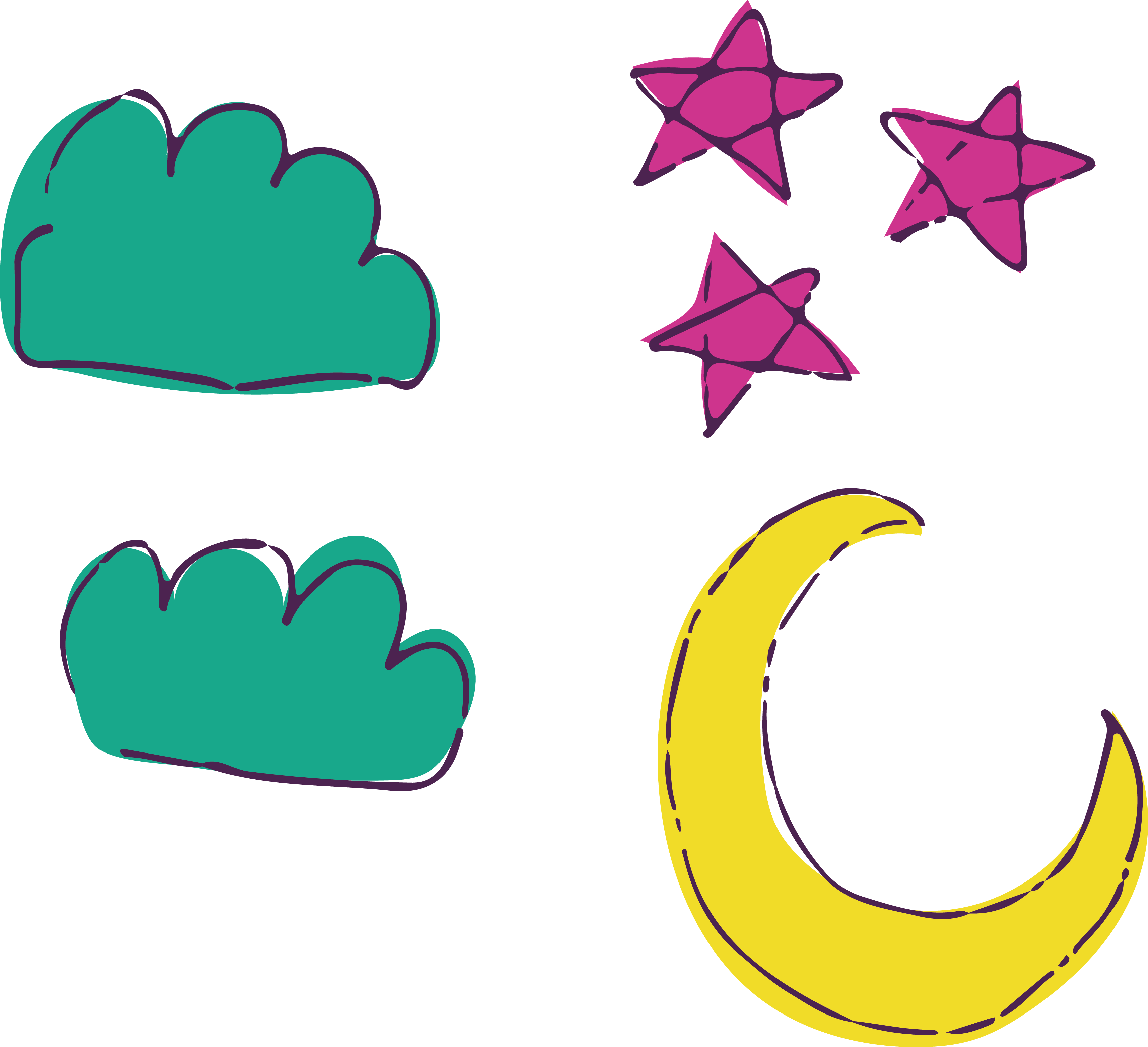 Moon And Stars Drawing Cartoon - Drawing (3427x3125)
