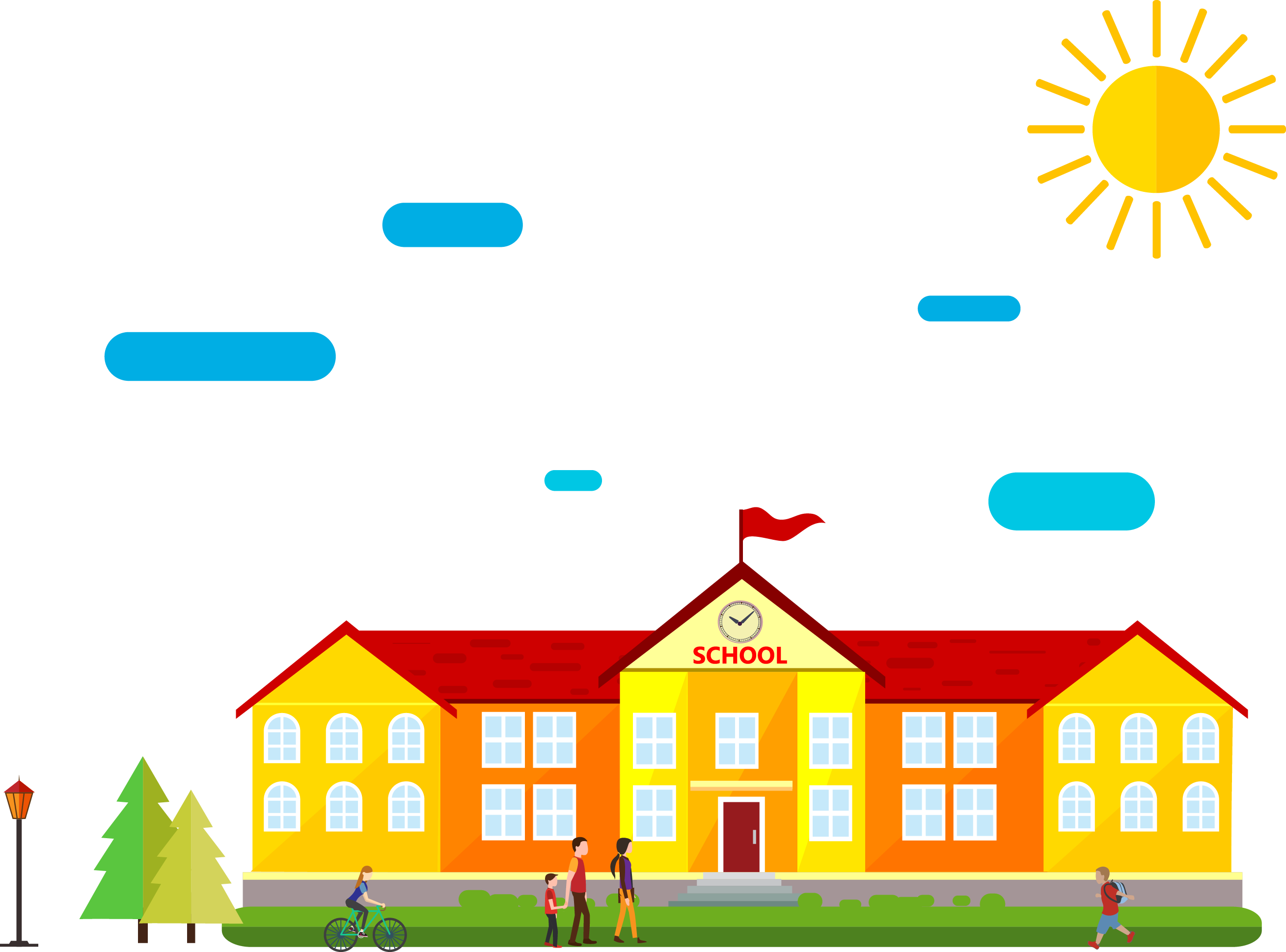 Schoolyard Cartoon Drawing - School Building Cartoon Png (2619x1940)