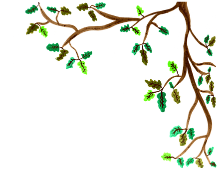 Oak, Branch, Watercolor, Isolated - Tree Branches Painted Png (452x340)