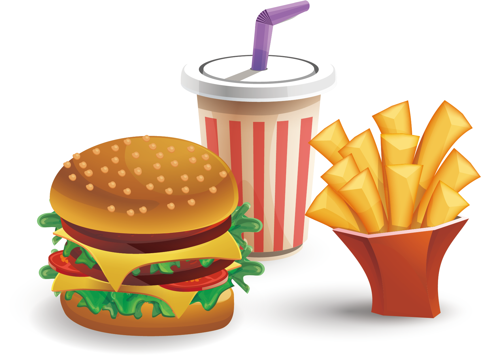 Hamburger Coca-cola Cheeseburger Fast Food French Fries - Hamburger With Fries And Drink (1875x1875)