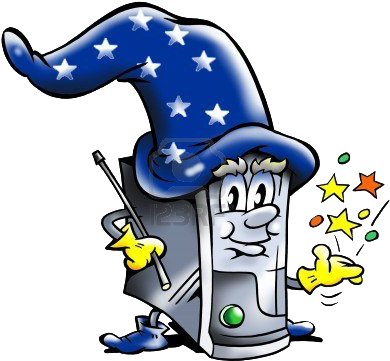 Computer Merlock Firing System Image Character - Computer With Wizard Hat (400x380)