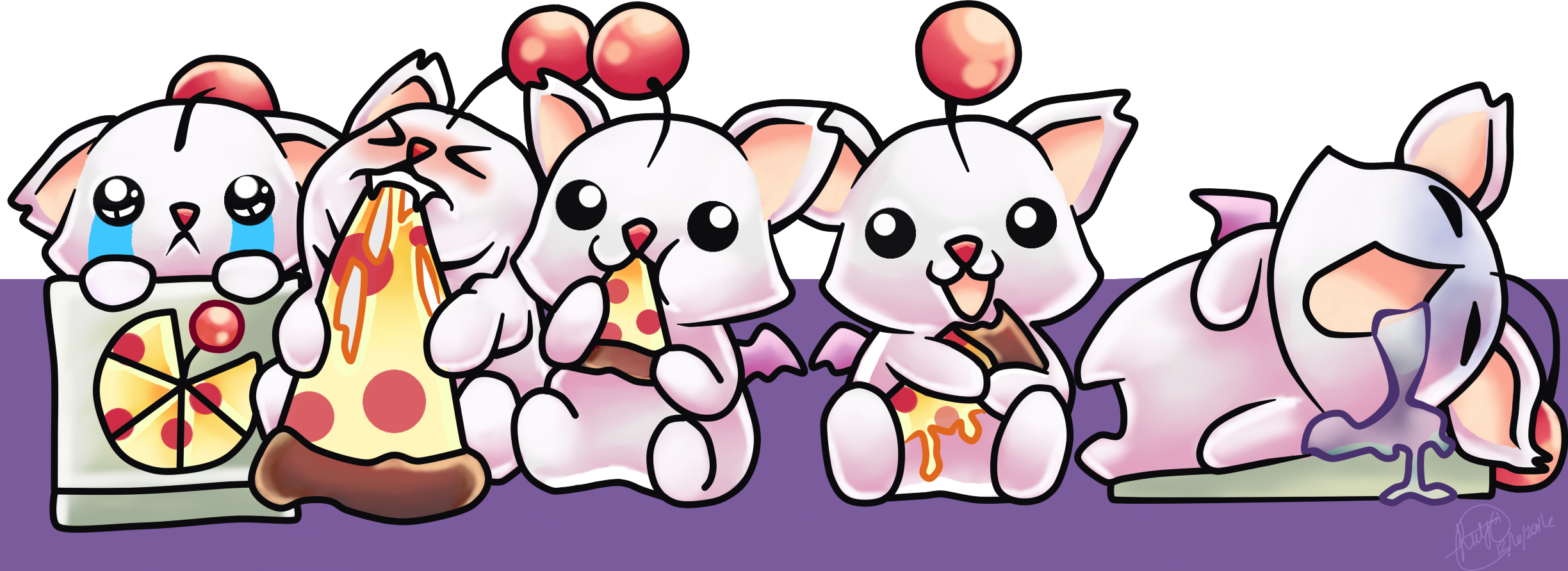Moogle Pizza Party By Zanarkand-sky - Moogle Pizza (2448x892)
