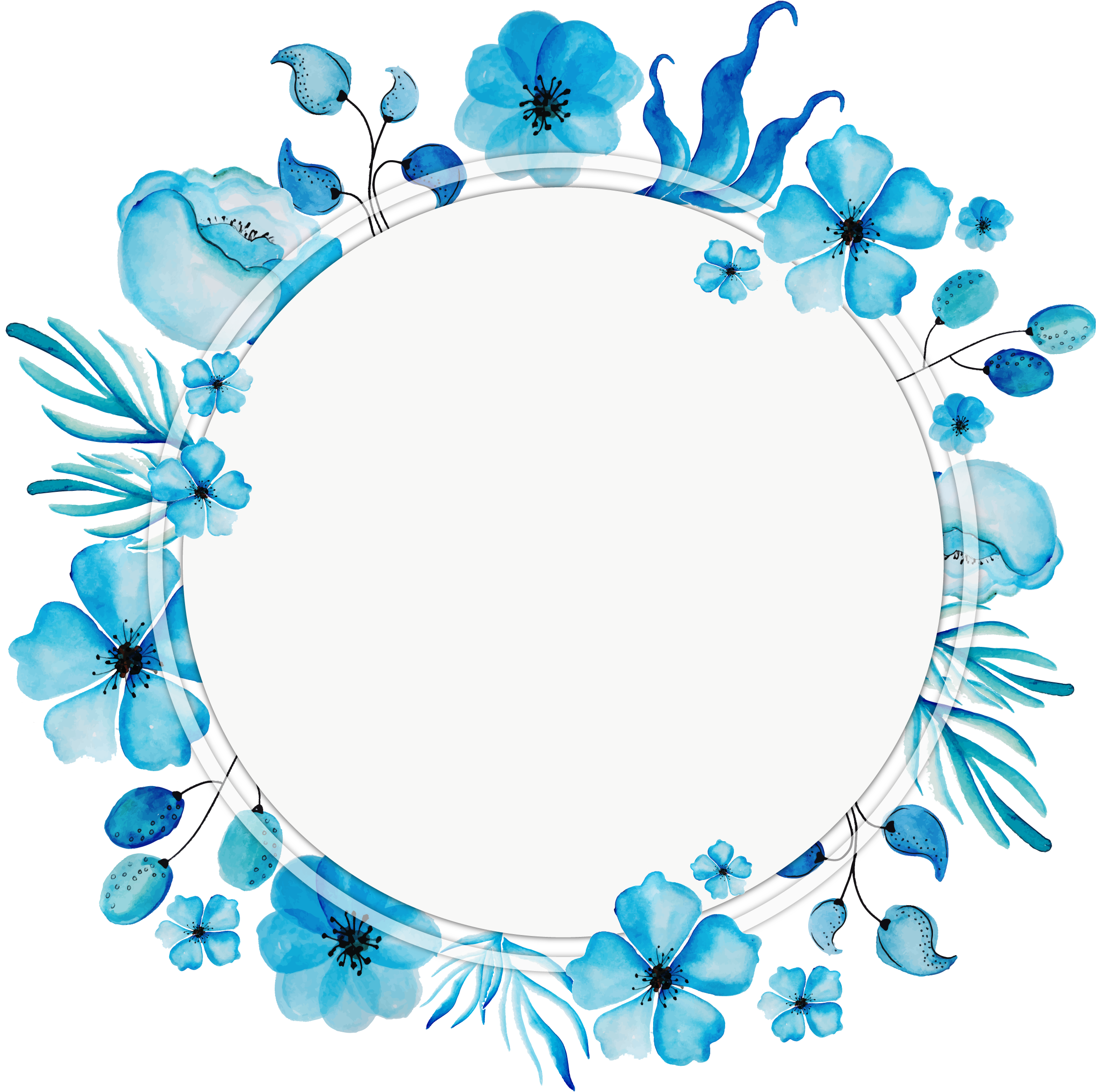 Watercolor Blue Wreath Title Box - Blue (2346x2338)