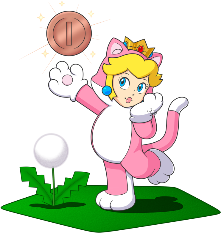 Cat Princess Peach And Her Lucky Pink Gold Coin By - Cat Peach (800x850)