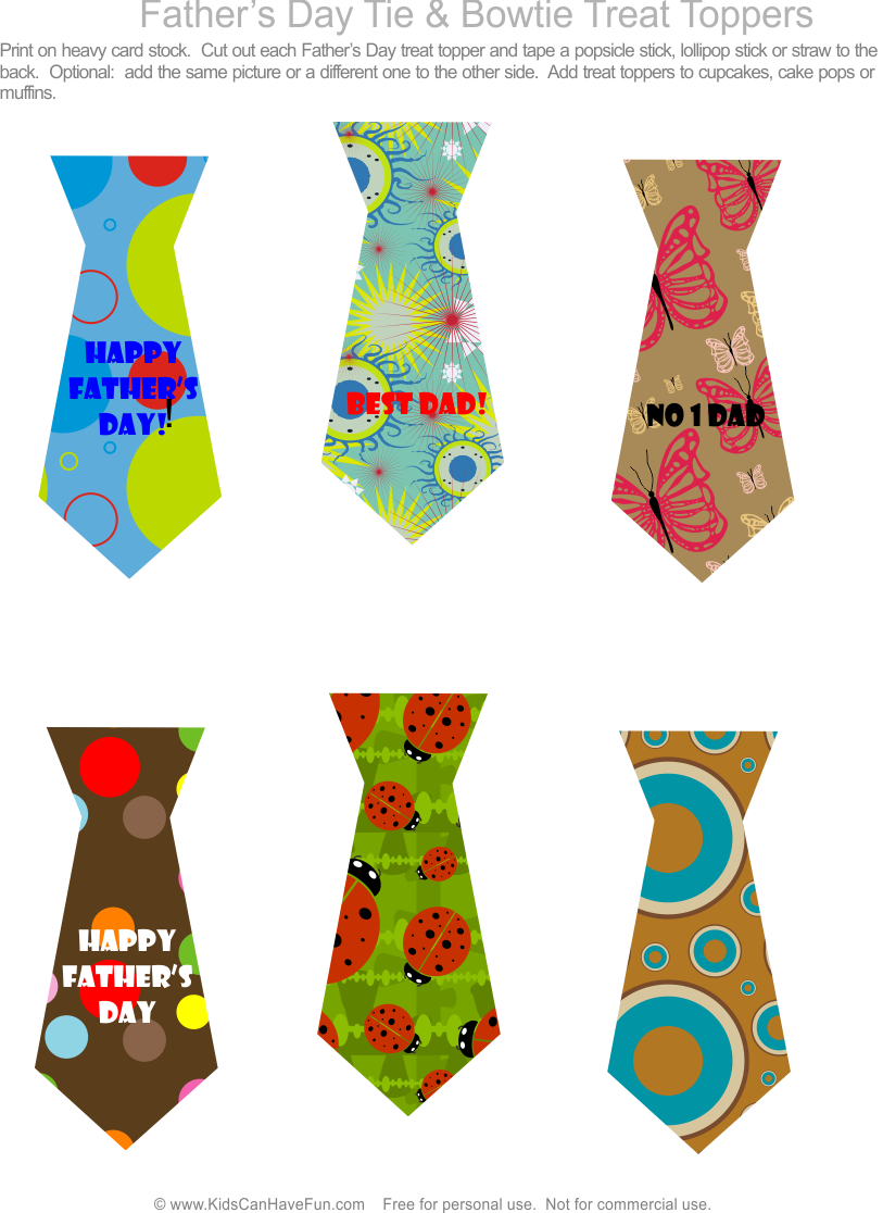 Father's Day Tie & Bowtie Treat Toppers To Add To Muffins, - Pattern (813x1116)