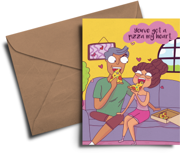Pizza My Heart Card - Cartoon (500x473)