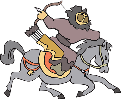 Fantasy, Warrior, Archer, Horse, War - Cartoon (417x340)