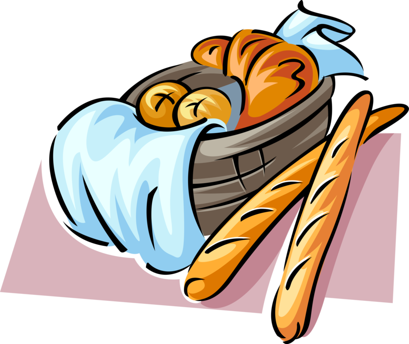 Vector Illustration Of Fresh Baked French Baguette - Bread Basket Clip Art (832x700)