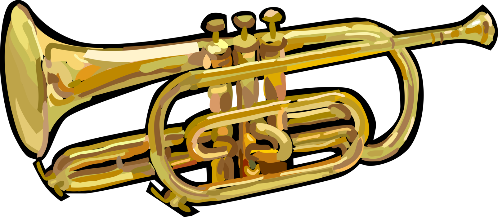 Vector Illustration Of Trumpet Horn Brass Musical Instrument - Trumpet (1605x700)