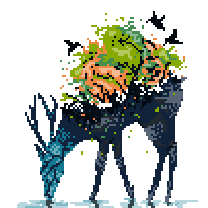 Pixel Art Nature Hummingbirds Nature Deer Leaves Tree - Icanvas Watering By Budi Satria Kwan Painting Print (400x400)