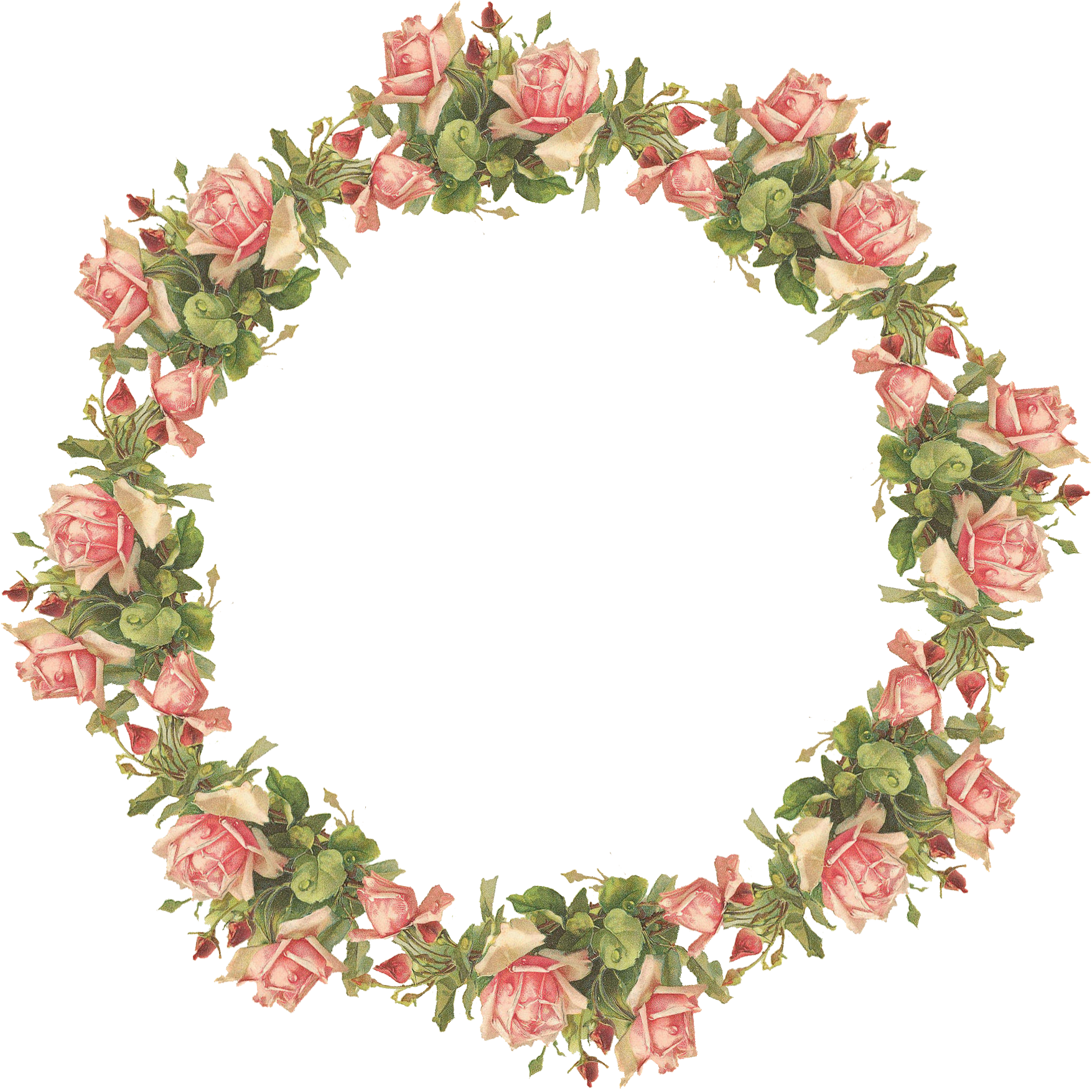 Pink Roses Digital Elements - Vintage Flower Frame Png (1755x1755)