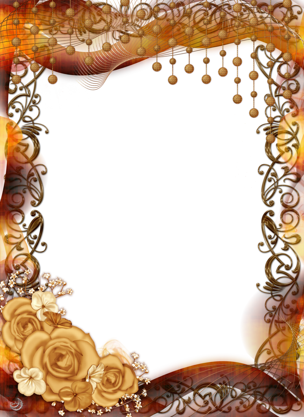 Gold Flower Frame Png Pic - Golden Frames Design Png (1024x1406)