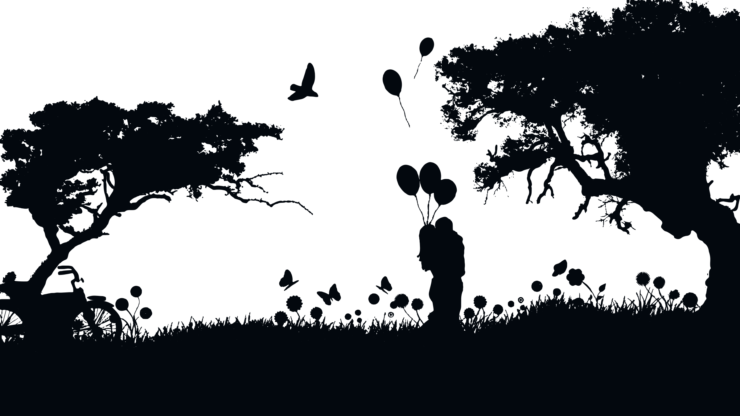 Silhouette Clipart Landscape - Schmetterlinge Im Bauch Haben (2400x1350)