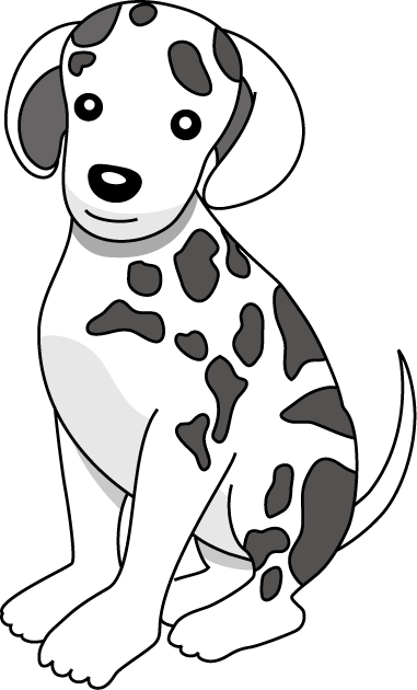 Dog And Cat Clipart - Dog With Spots Clipart Black And White (381x630)
