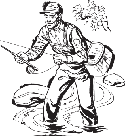 Man Fishing In River - Fishing (441x480)