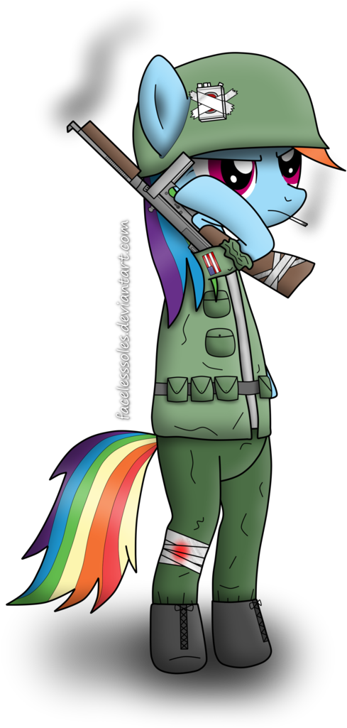 Facelesssoles, Bipedal, Cigarette, Clothes, Gun, Helmet, - Cartoon (738x1024)