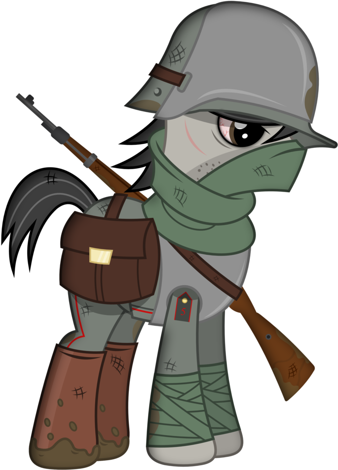 Brony-works, Clothes, Earth Pony, German, Gun, Helmet, - Cartoon (700x1024)