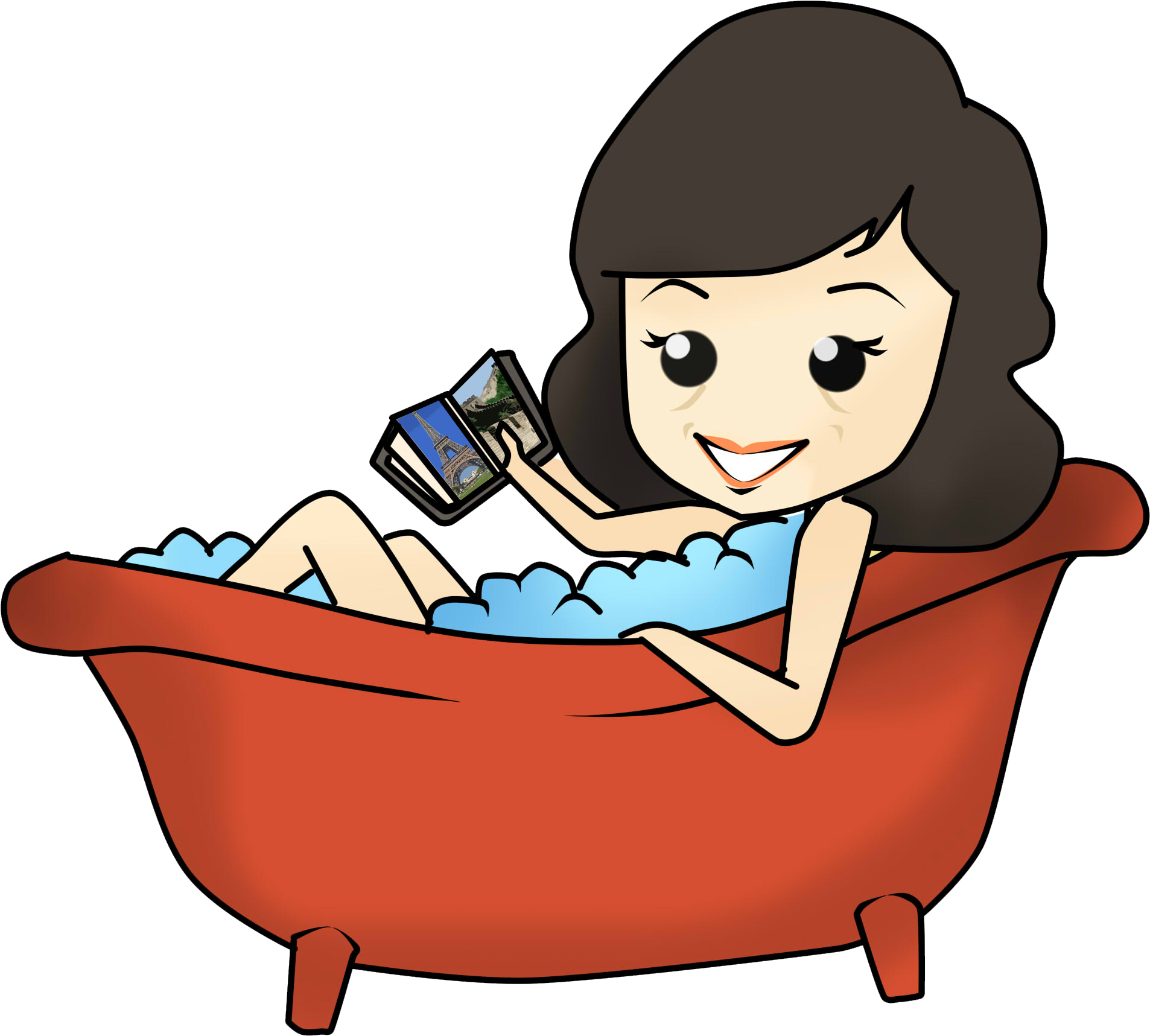 Brunette Cartoon Women In Bathtub - Bathtub (2123x1899)