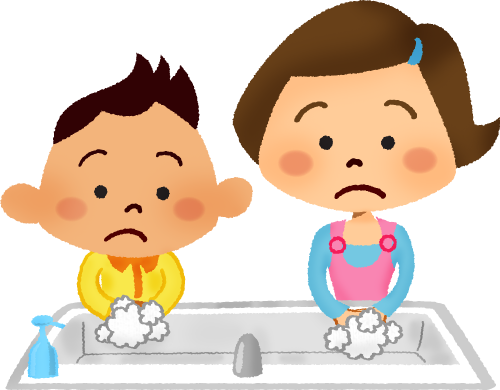Children Washing Hands - Illustration (500x390)
