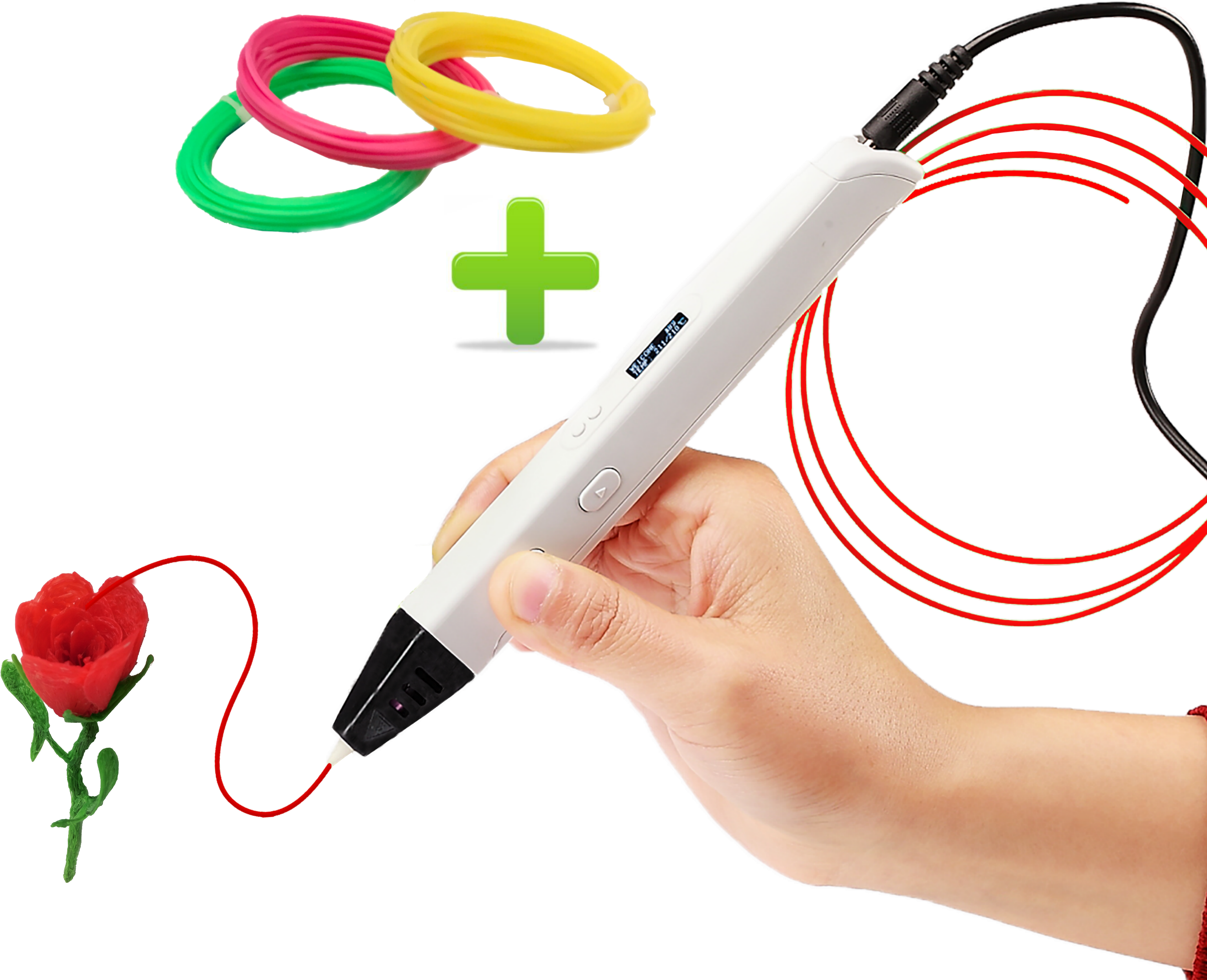 3d Printing Pen Doodle Printer Pen With Led / Oled - 3d Stylo D'impression Ecran Oled Soutien Electrique (3736x2979)