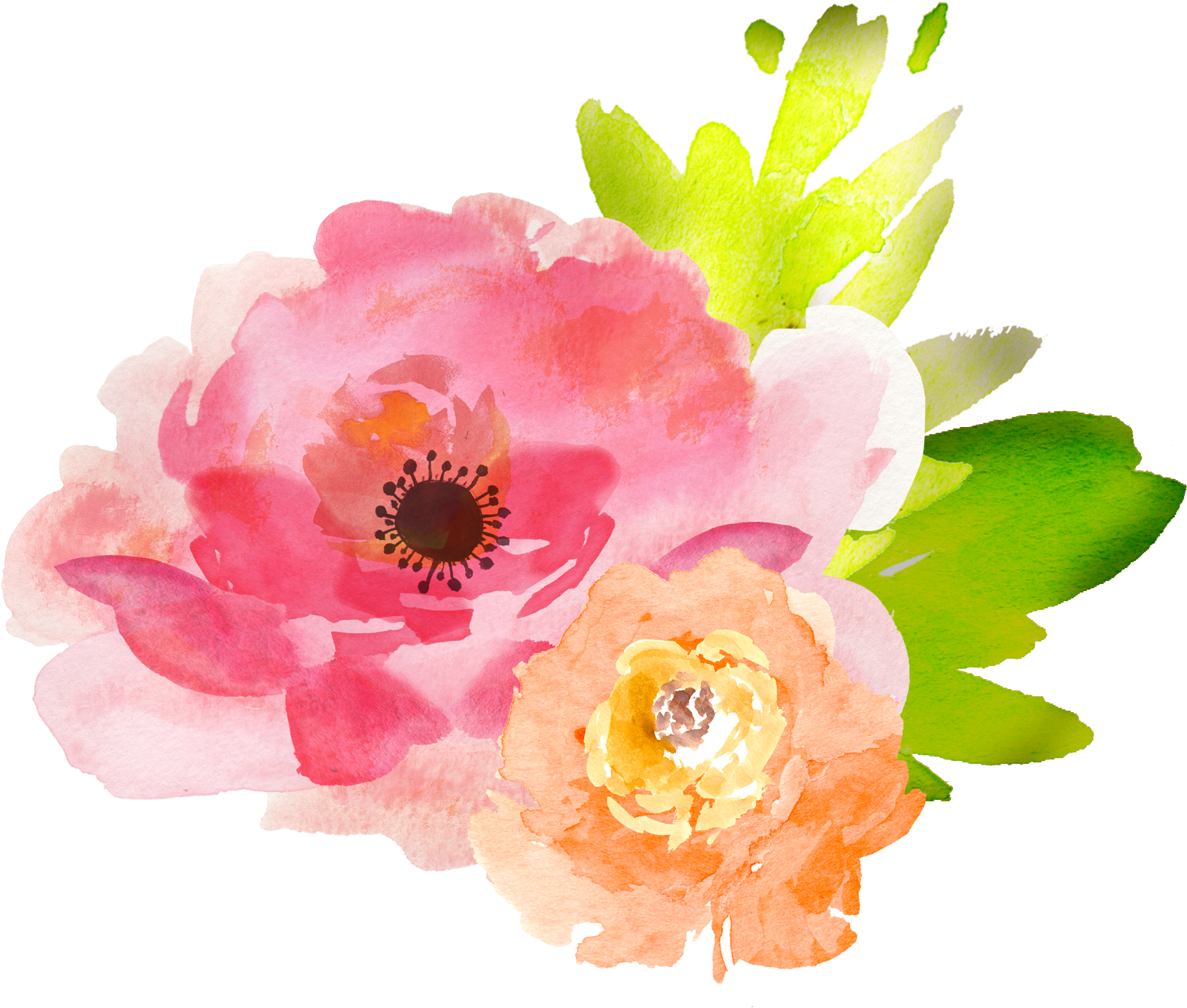 Free Watercolor Floral Elements - Watercolor Flowers Clipart Transparent (1806x1590)