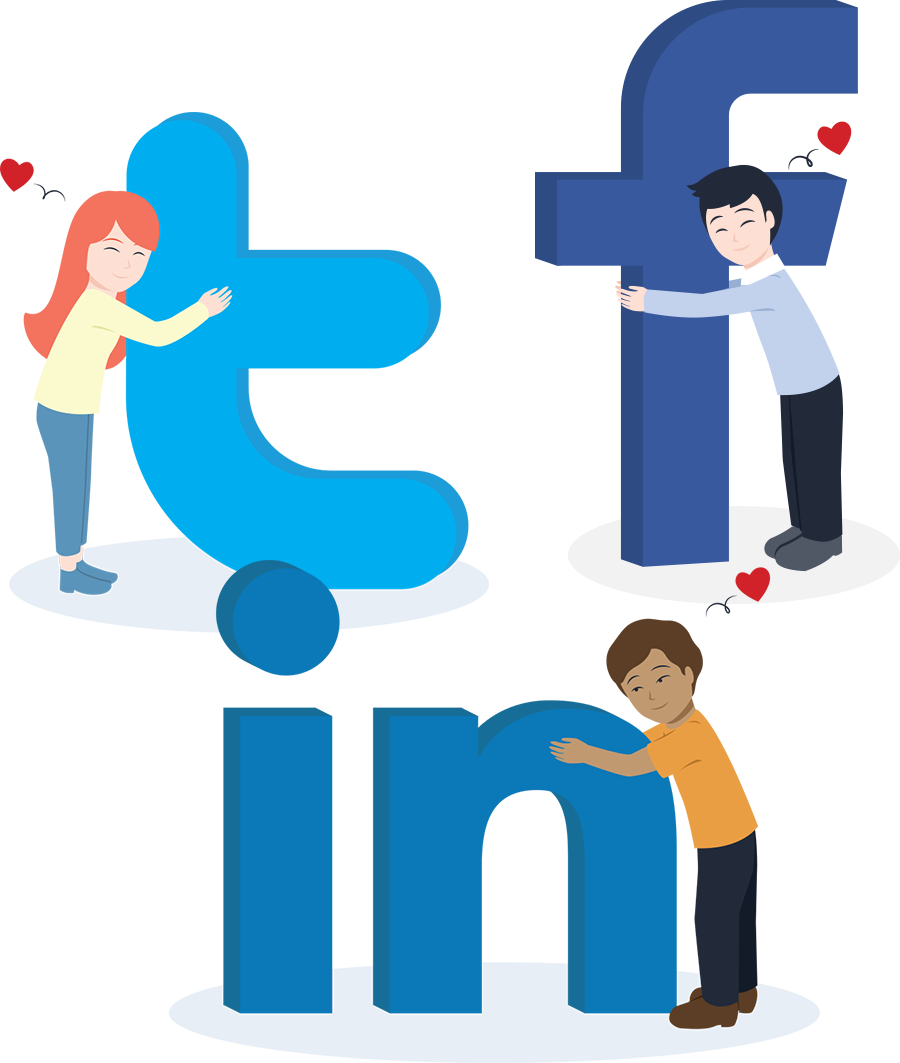 Cartoon People Hugging Social Media Logos - Cartoon People Hugging Social Media Logos (900x1063)