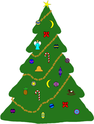 Árbol De Navidad Con Dibujo Vectorial De Ornamentos - Árvore De Natal Desenho Colorido (378x500)