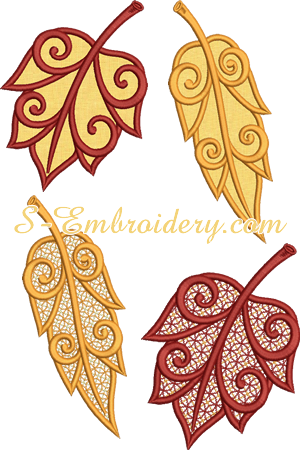 Autumn Leaves Cutwork Lace And Applique Machine Embroidery - Cutwork (300x450)