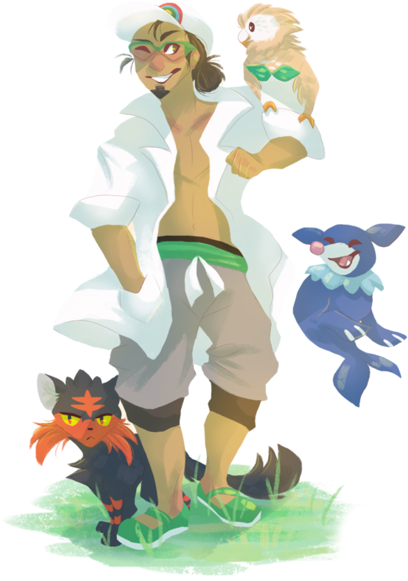 Kukui And Starters - Pokemon Kukui (821x973)