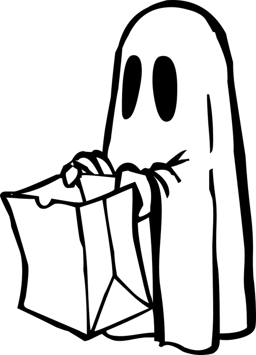 Ghostly Clipart Trick Or Treating - Black And White Halloween (520x720)