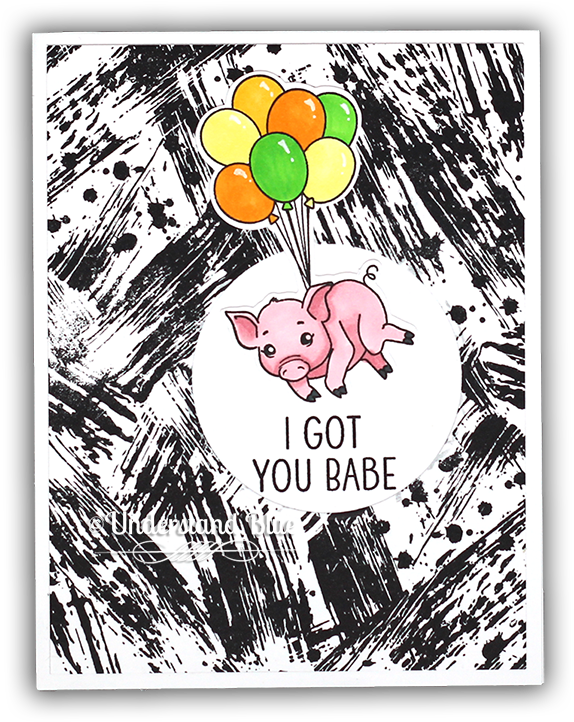 Flying Pig Card By Understand Blue - Hero Arts Cling Stamp Brushstrokes Bold Prints Cg707. (650x776)