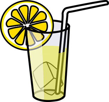 Juice Glass Lemonade Straw Iced Beverage L - Drink Clip Art (365x340)