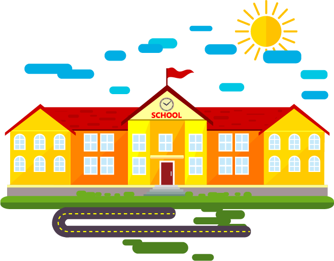Cartoon School Building Material Png - School Building Cartoon Png (658x513)