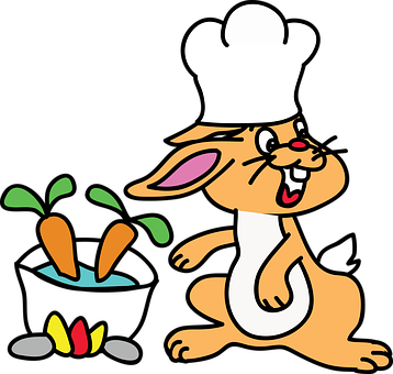 Rabbit, Cooking, Carrot, Food, Healthy - Cartoon Rabbit Cooking (358x340)
