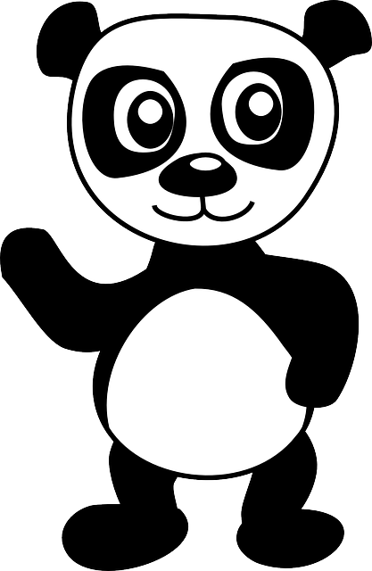 Cute Panda, Bear, Waving, Animal, Mammal, Hello, Cute - Panda Bear Clip Art (417x640)