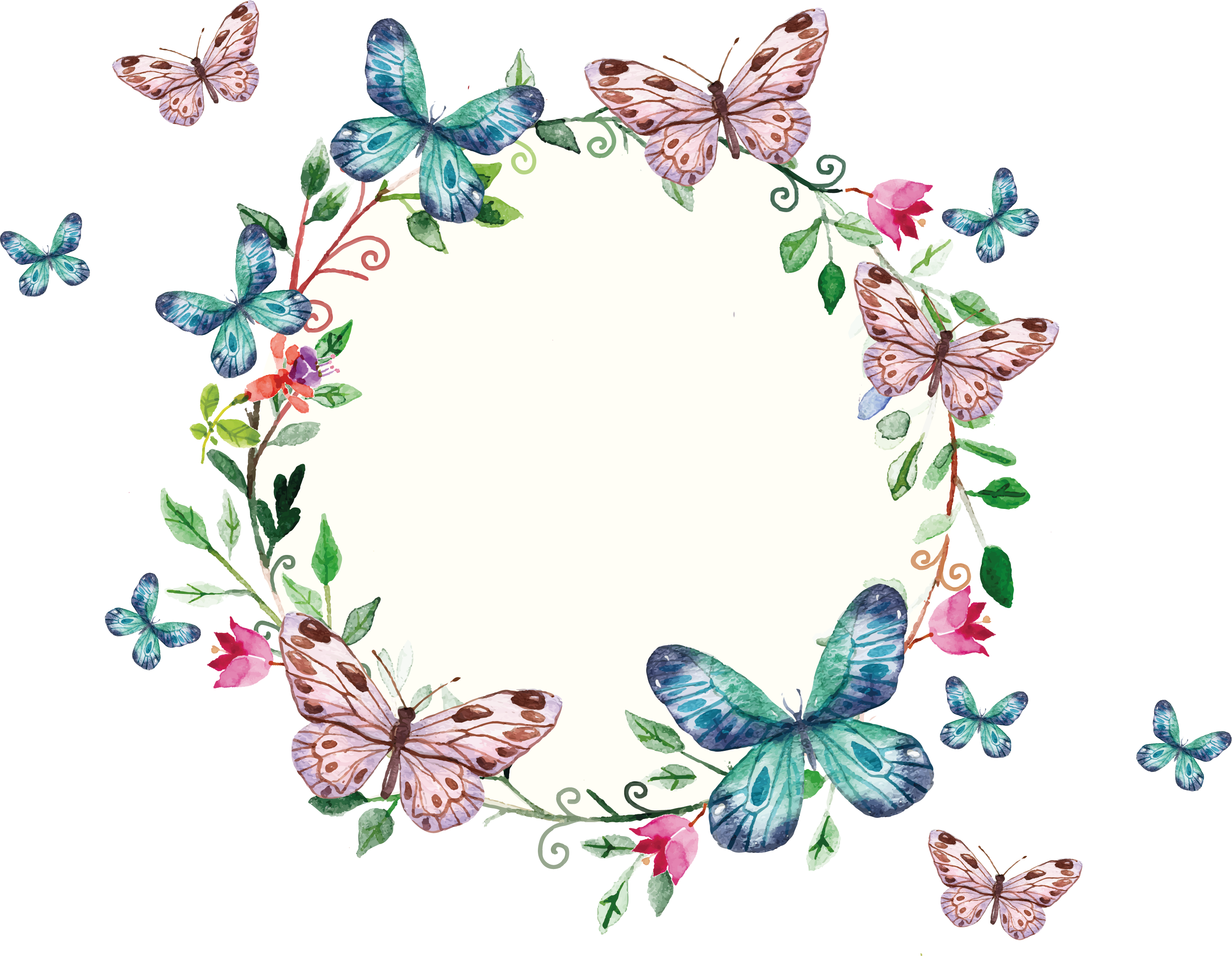 Com / Floral Wreath And Butterflies Frame - Butterfly Frame (3131x2429)