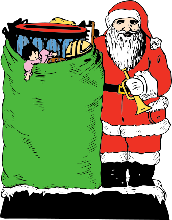 Free Christmas Present Clipart - Christmas Vintage Santa With Toy Bag Card (337x430)