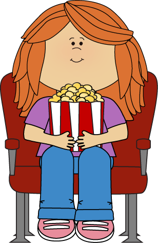 Oscar Clipart Watch Film - Cartoon Girl Watching Movie (308x473)