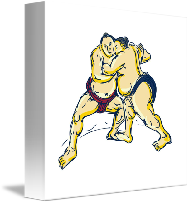Japanese Sumo Wrestler Wrestling Drawing By Aloysius - Cartoon (606x650)