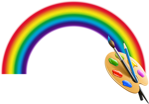 Rainbow And Pencils - Vinyl Stickers Decals Painting Brush And Palette (500x500)