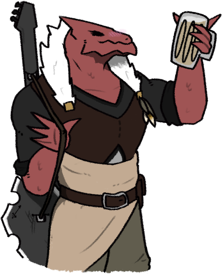 [oc] Heavy-metal Dragonborn Bard Enjoying Some Drink - D&d Dragonborn Oc (754x914)